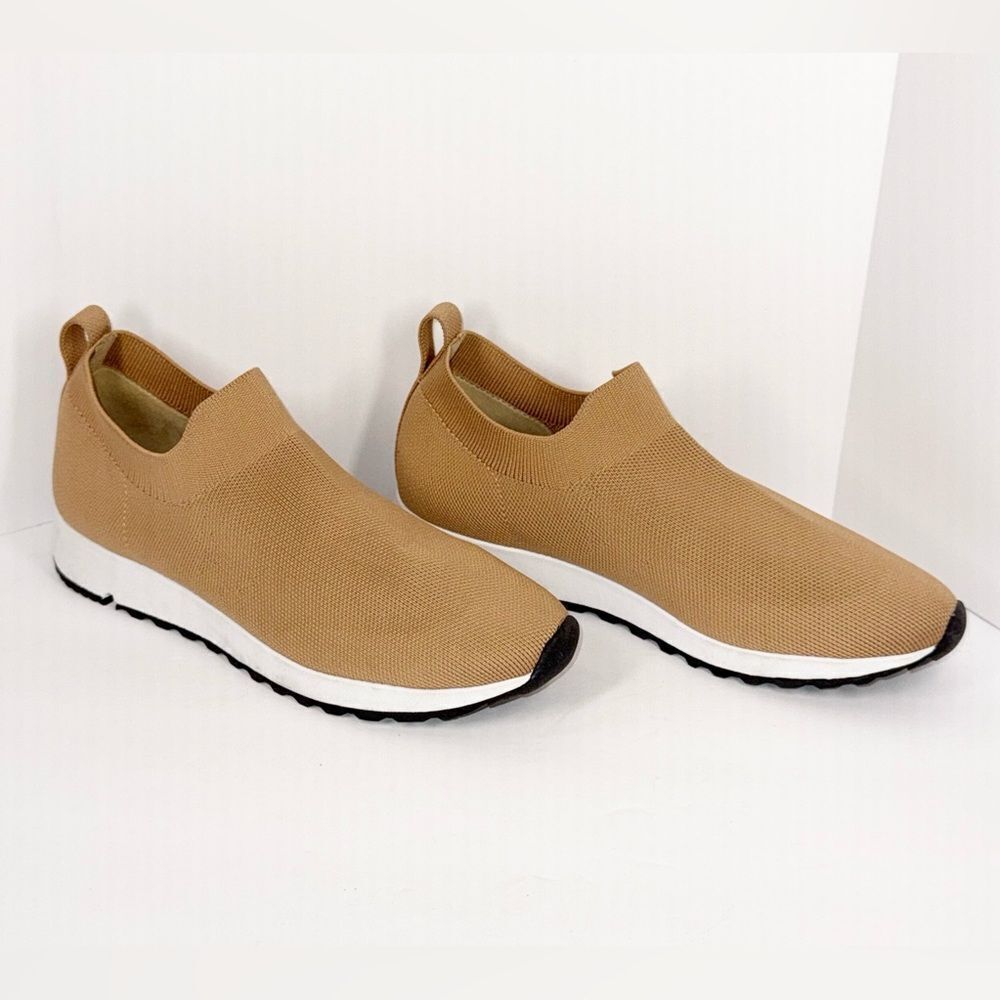 Womens Sport Mesh Knit Sneaker Beige 7.5/38 Tan Walking Sock Shoes Casual No Tie